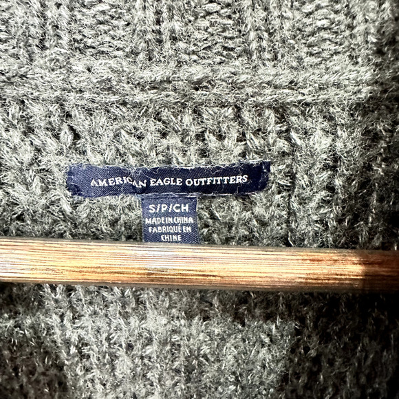 American Eagle Sweater Men Small Gray Mock Neck Wool Blend Chunky Preppy Minimal - Picture 2 of 7